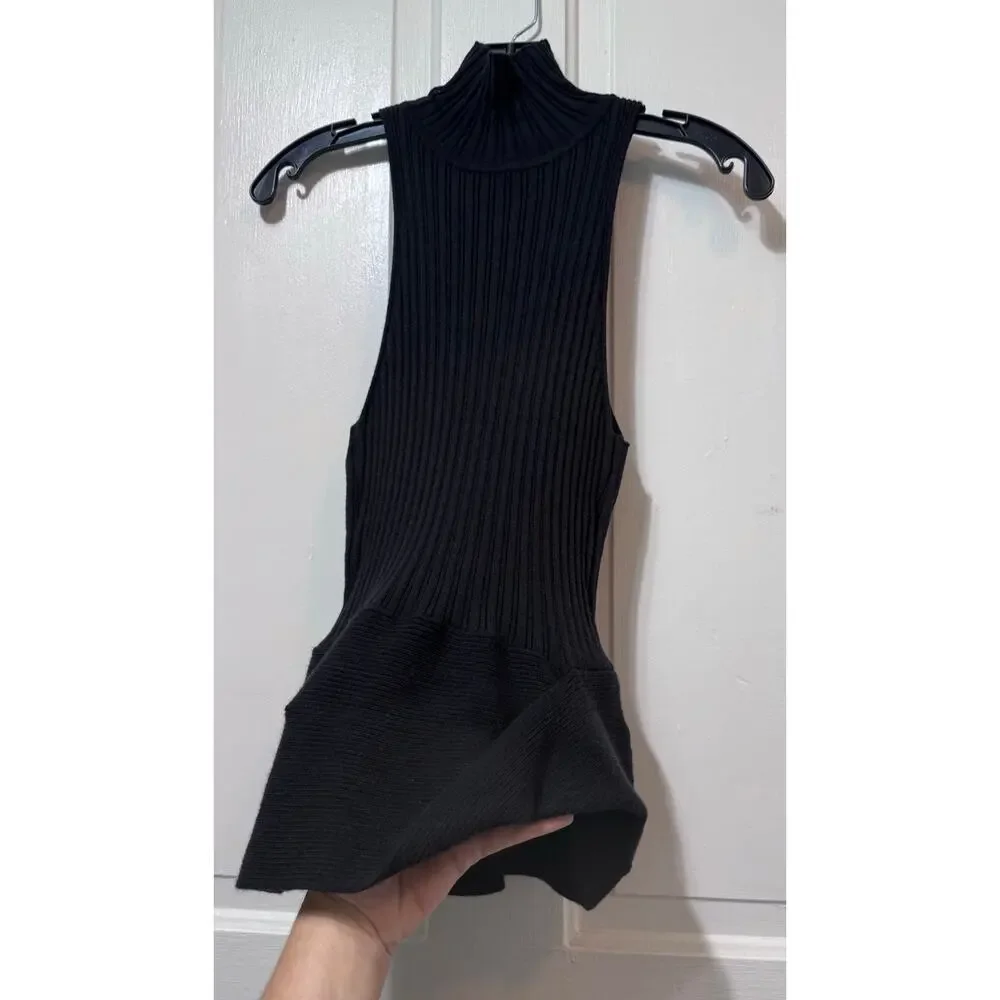 NWT Ramy Brook Black Ribbed Knit Turtleneck Tank Top Size S-M - Picture 2 of 9